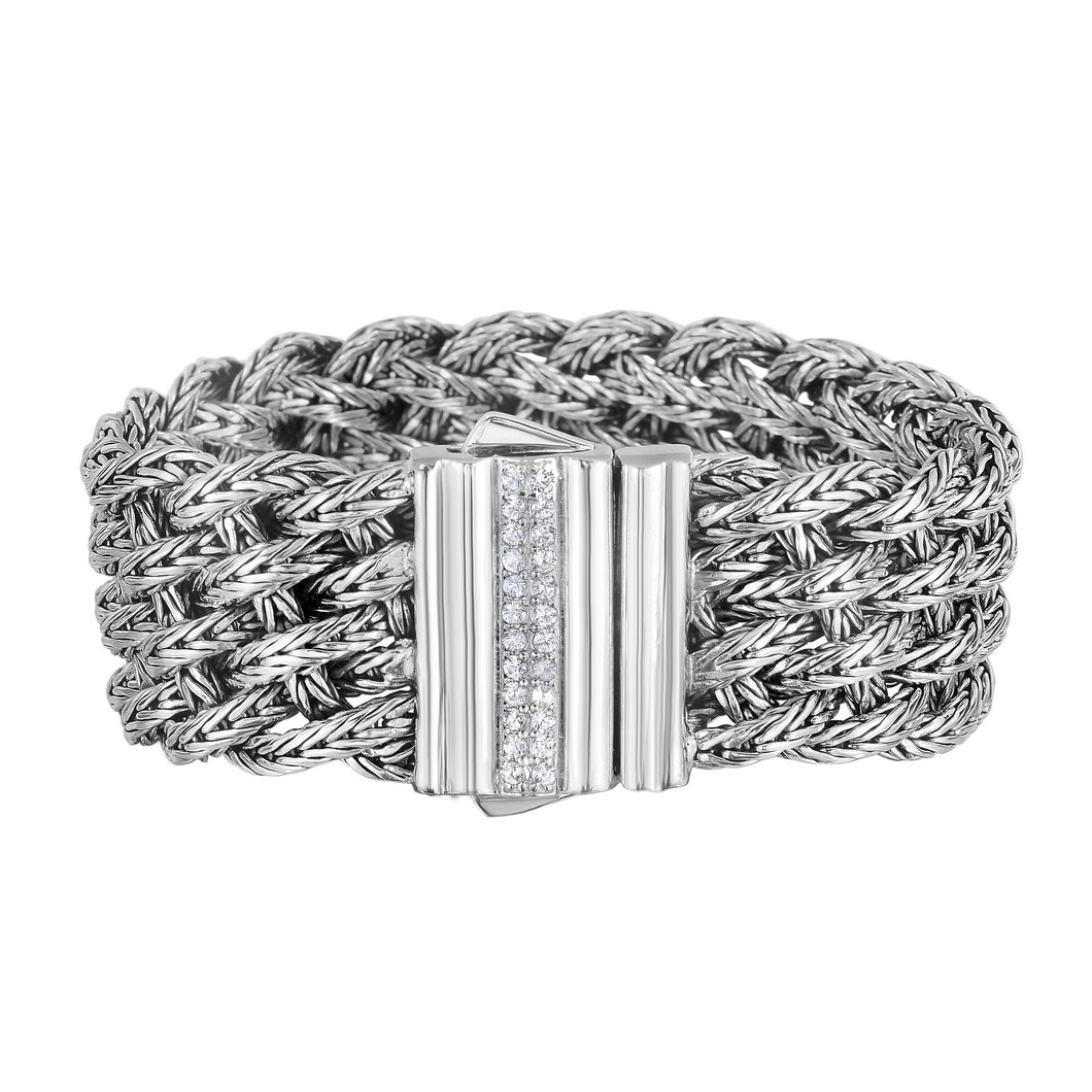 Sterling Silver Bold Basket Weave Woven Bracelet