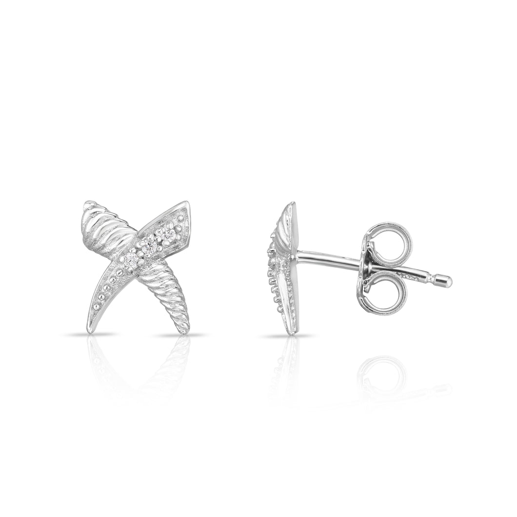 Sterling Silver Diamond Italian Cable 'X' Studs