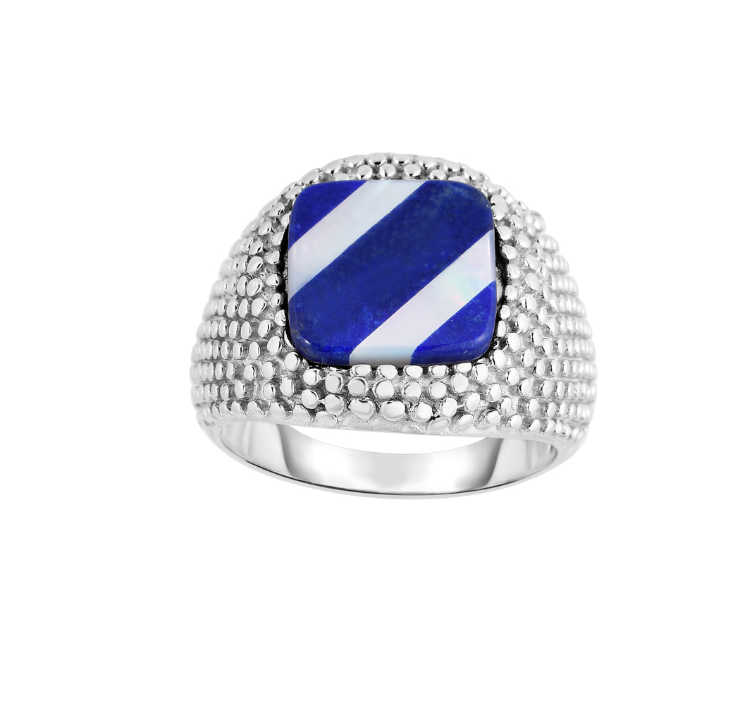 Men's Lapis and Mother of Pearl Signet Ring