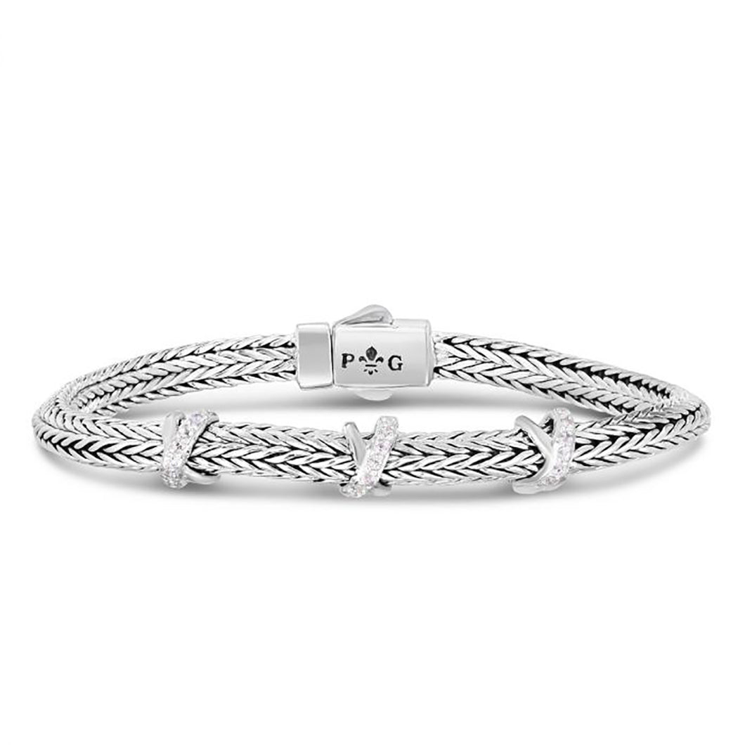 White Sapphire Triad X Woven Bangle