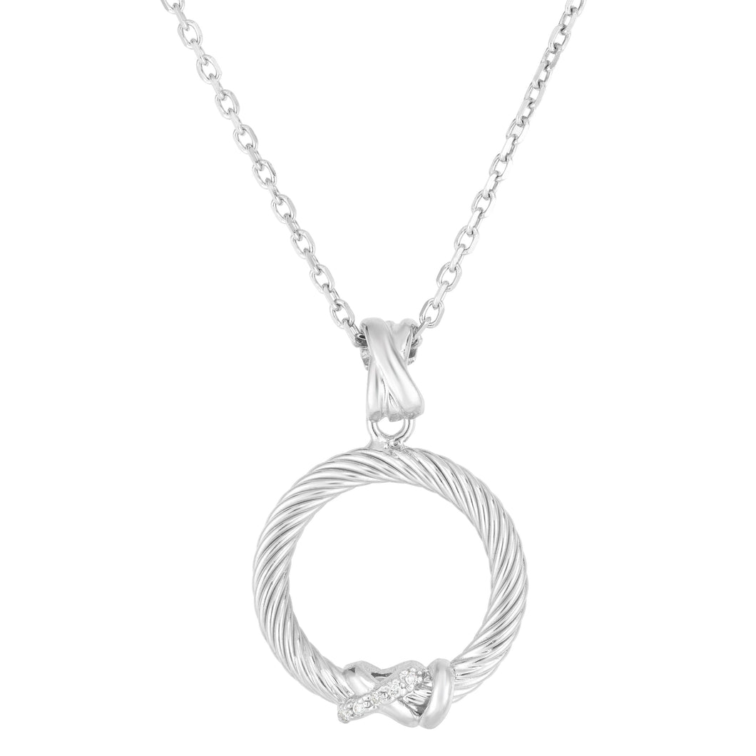 Sterling Silver Italian Cable Diamond Accent Filo Circle Pendant