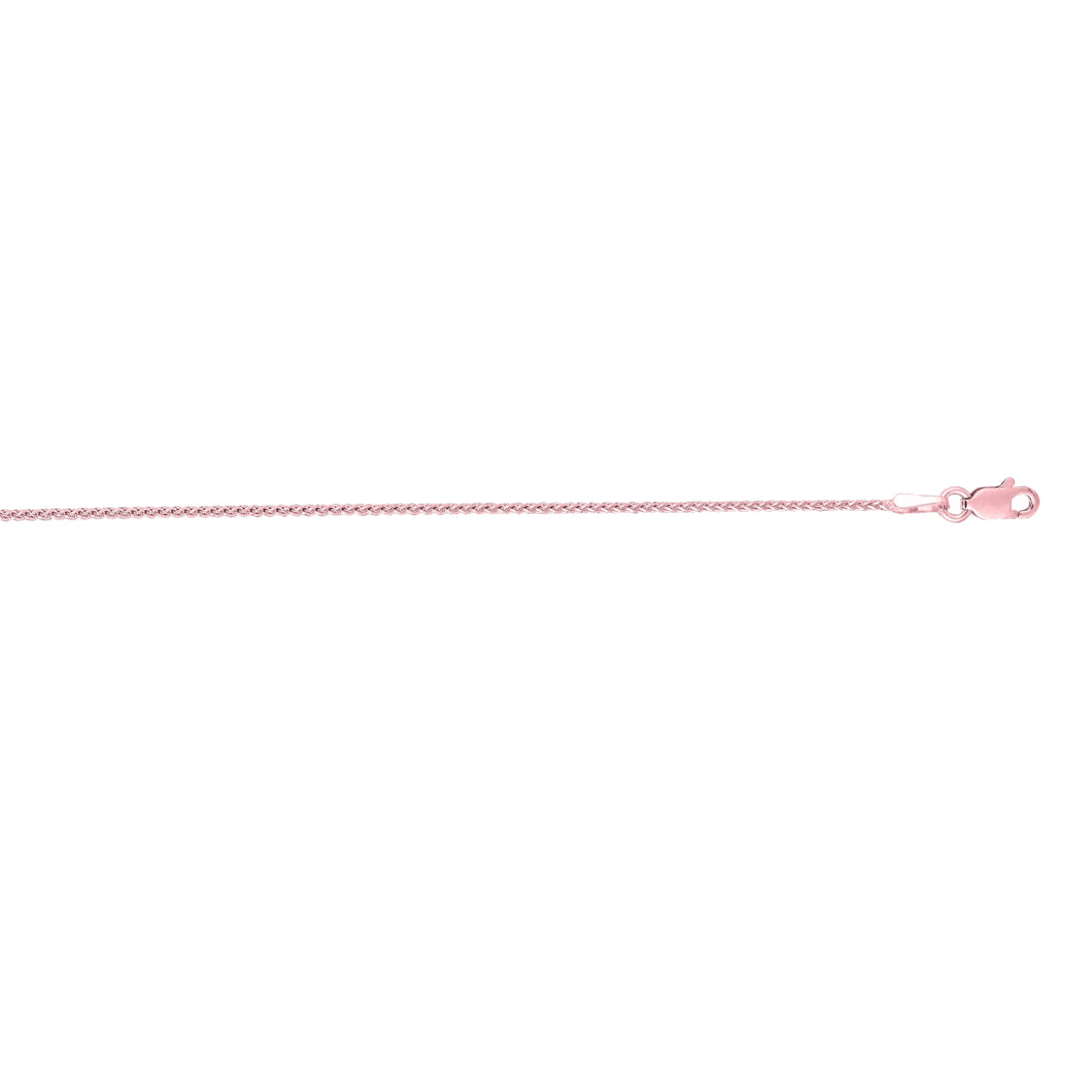 14K Gold 1mm Diamond Cut Round Wheat Chain