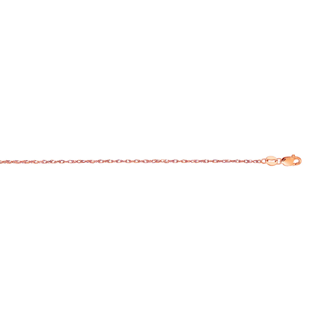 14K Gold 1.0mm Machine Rope Chain (Carded)