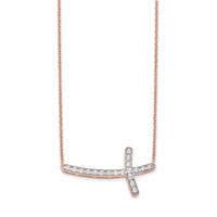 14K Rose Gold Lab Grown Diamond SI1/SI2, G H I, Sideways Cross 18in Neckla