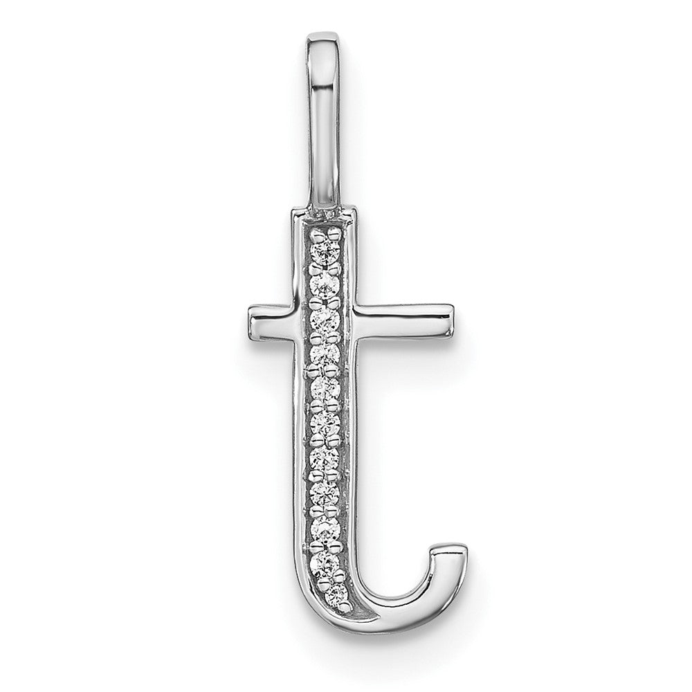 14K White Gold Diamond Lower Case Letter T Initial Pendant