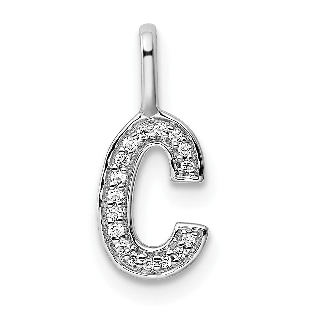 14K White Gold Diamond Letter C Initial Pendant