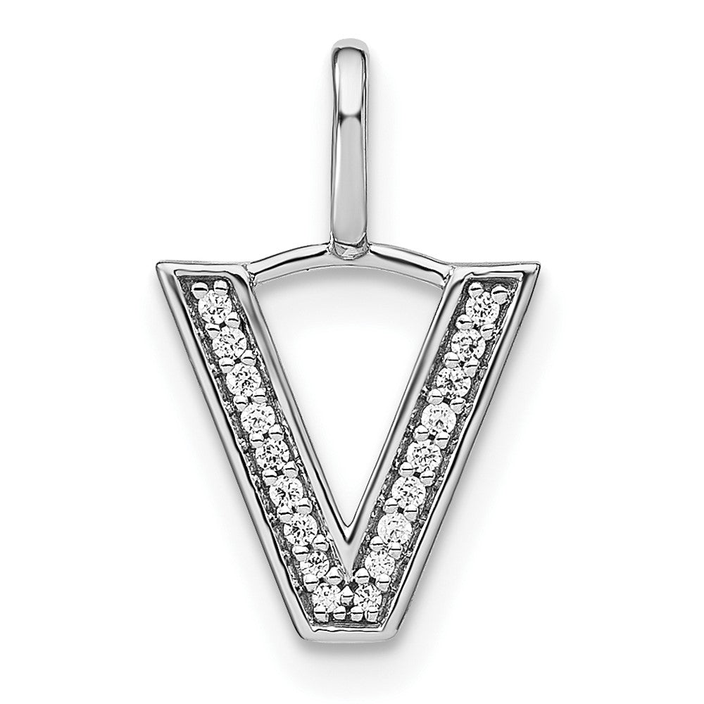 14K White Gold Diamond Lower Case Letter V Initial Pendant