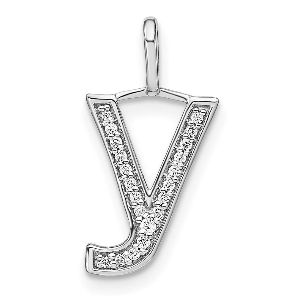 14K White Gold Diamond Lower Case Letter Y Initial Pendant