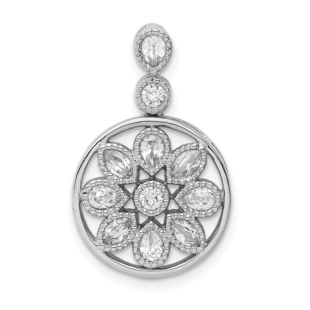 14k White Gold Floral Diamond Chain Slide