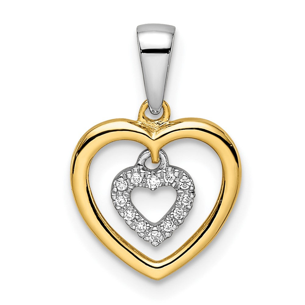 14k Two-tone Heart Dangle Diamond Pendant