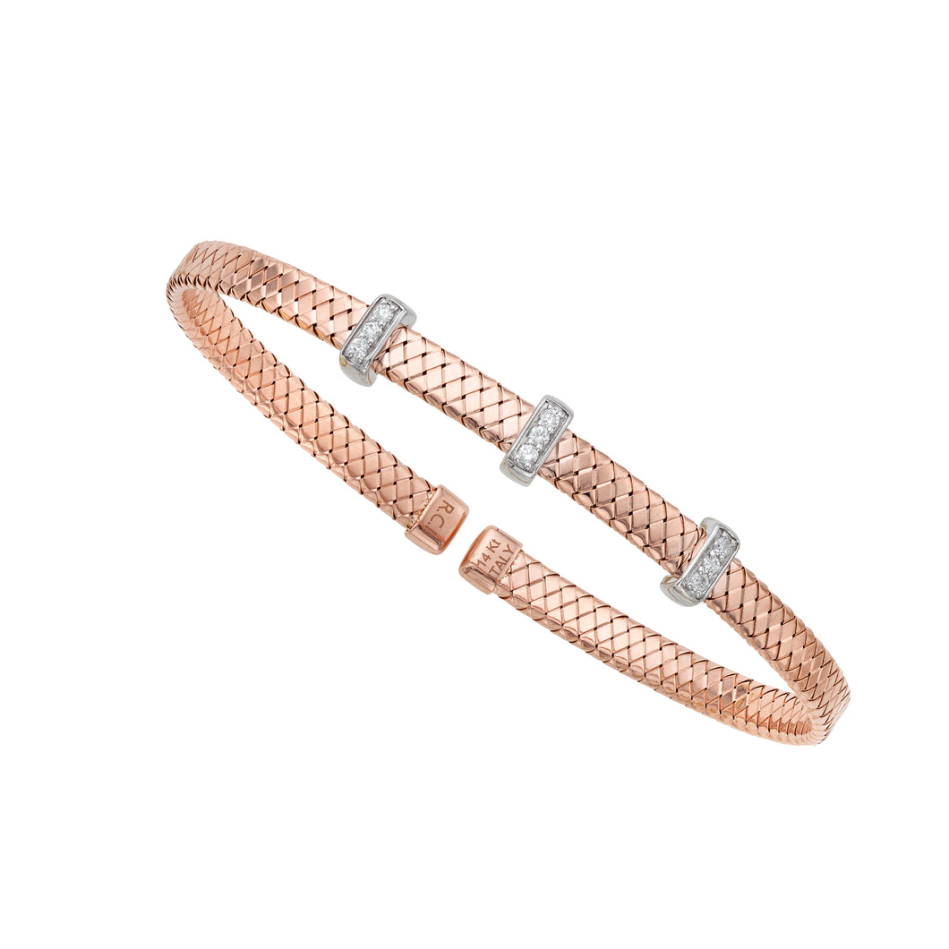 14K Gold Basketweave Diamond Accent Bangle