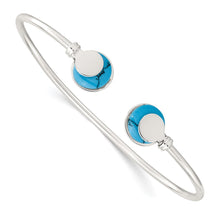 Load image into Gallery viewer, Sterling Silver Polished Reconstituted Turquoise Flexible Cuff Bangle
