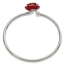 Load image into Gallery viewer, Sterling Silver Polished Enameled Rose Flexible Bangle
