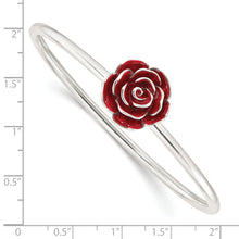 Load image into Gallery viewer, Sterling Silver Polished Enameled Rose Flexible Bangle
