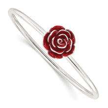 Load image into Gallery viewer, Sterling Silver Polished Enameled Rose Flexible Bangle
