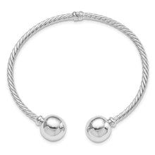 Load image into Gallery viewer, Sterling Silver Rhodium-Plated Twist &amp; Beaded End Hinged Cuff Bangle
