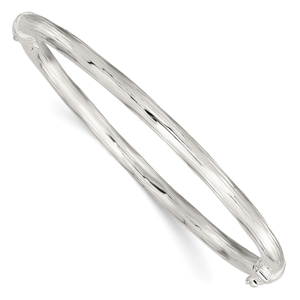 Sterling Silver Polished Textured Hinged Bangle