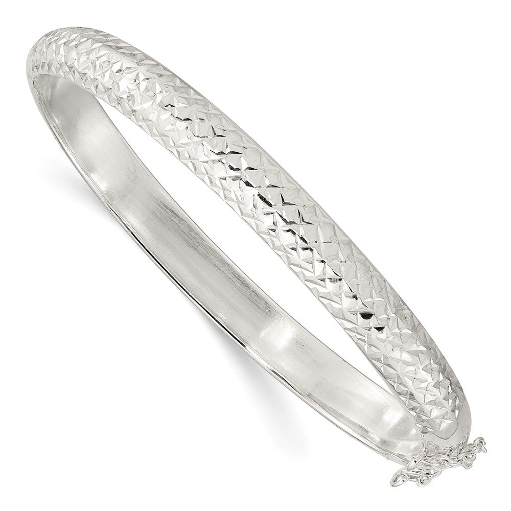 Sterling Silver Polished and D/C 7.00mm Hinged  Bangle