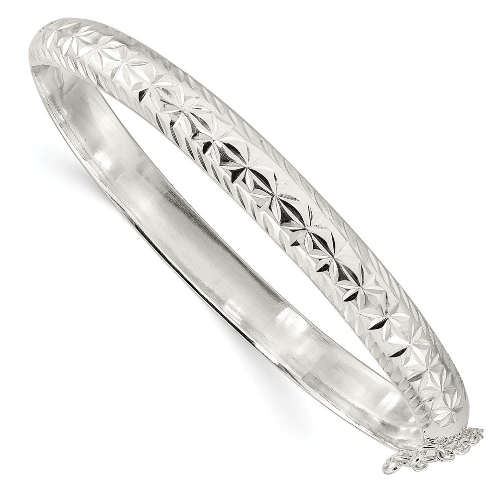 Sterling Silver Polished and D/C 7.25mm Hinged  Bangle