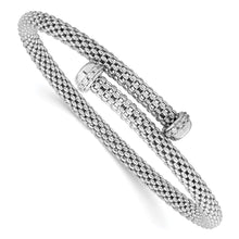 Load image into Gallery viewer, Sterling Silver Rhodium-plated Polished CZ Flexible Cuff Bangle
