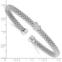 Load image into Gallery viewer, Sterling Silver Rhodium-plated Polished CZ Heart Mesh Cuff Bangle
