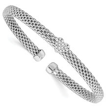 Load image into Gallery viewer, Sterling Silver Rhodium-plated Polished CZ Heart Mesh Cuff Bangle
