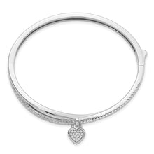 Load image into Gallery viewer, Sterling Silver Rhodium-plated CZ Heart Dangle Hinged Bangle
