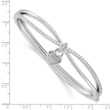 Load image into Gallery viewer, Sterling Silver Rhodium-plated CZ Heart Dangle Hinged Bangle

