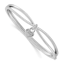 Load image into Gallery viewer, Sterling Silver Rhodium-plated CZ Heart Dangle Hinged Bangle
