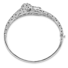 Load image into Gallery viewer, Sterling Silver Rhodium-plated Polished CZ Cheetah Hinged Bangle
