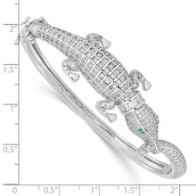 Load image into Gallery viewer, Sterling Silver Rhodium-plated Polished CZ Alligator Hinged Bangle
