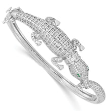 Load image into Gallery viewer, Sterling Silver Rhodium-plated Polished CZ Alligator Hinged Bangle
