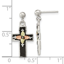 Load image into Gallery viewer, Sterling Silver w/12K Accents Antiqued Cross Black Hills Gold Post Earrings
