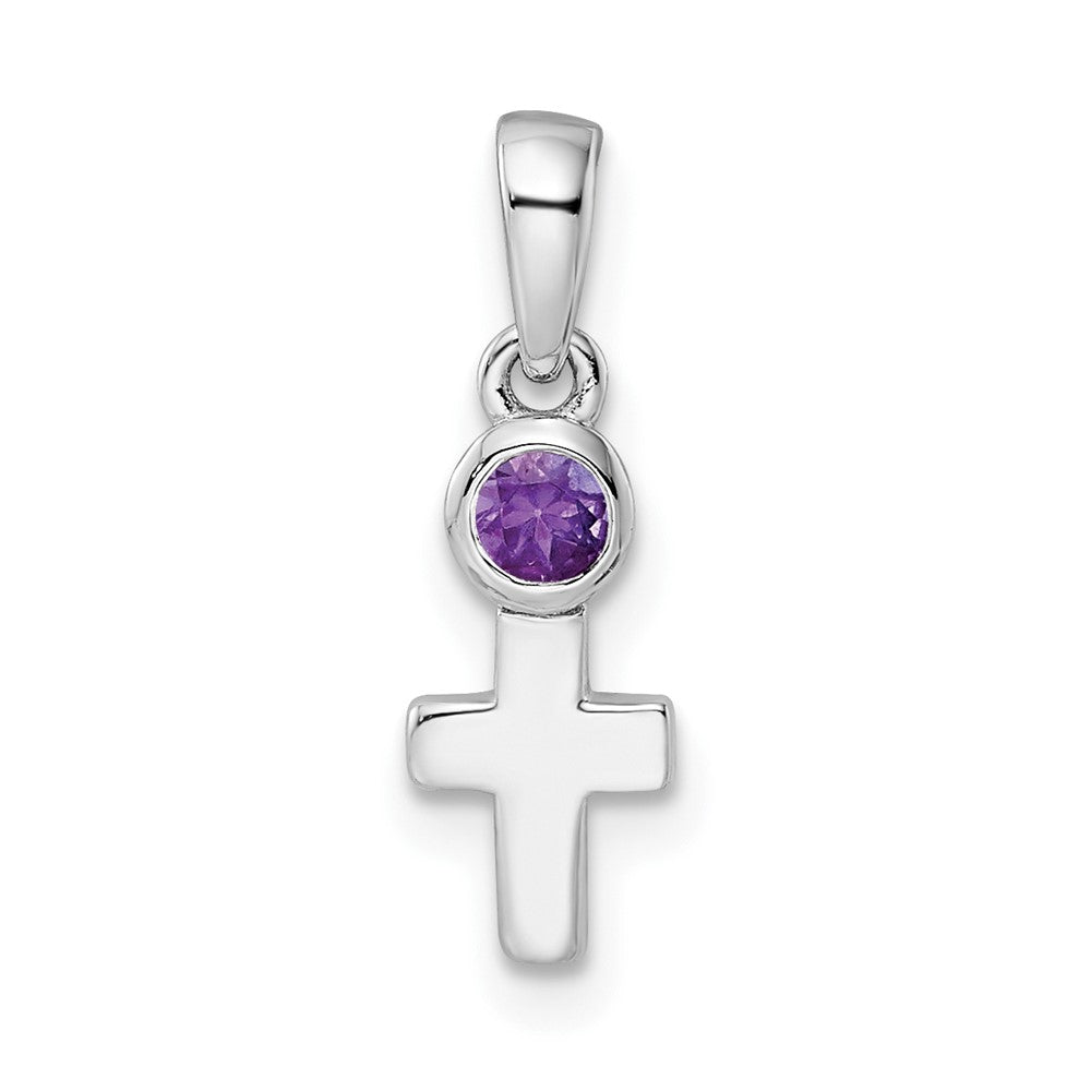 Sterling Silver Rhodium-plated Polished Amethyst Cross Pendant