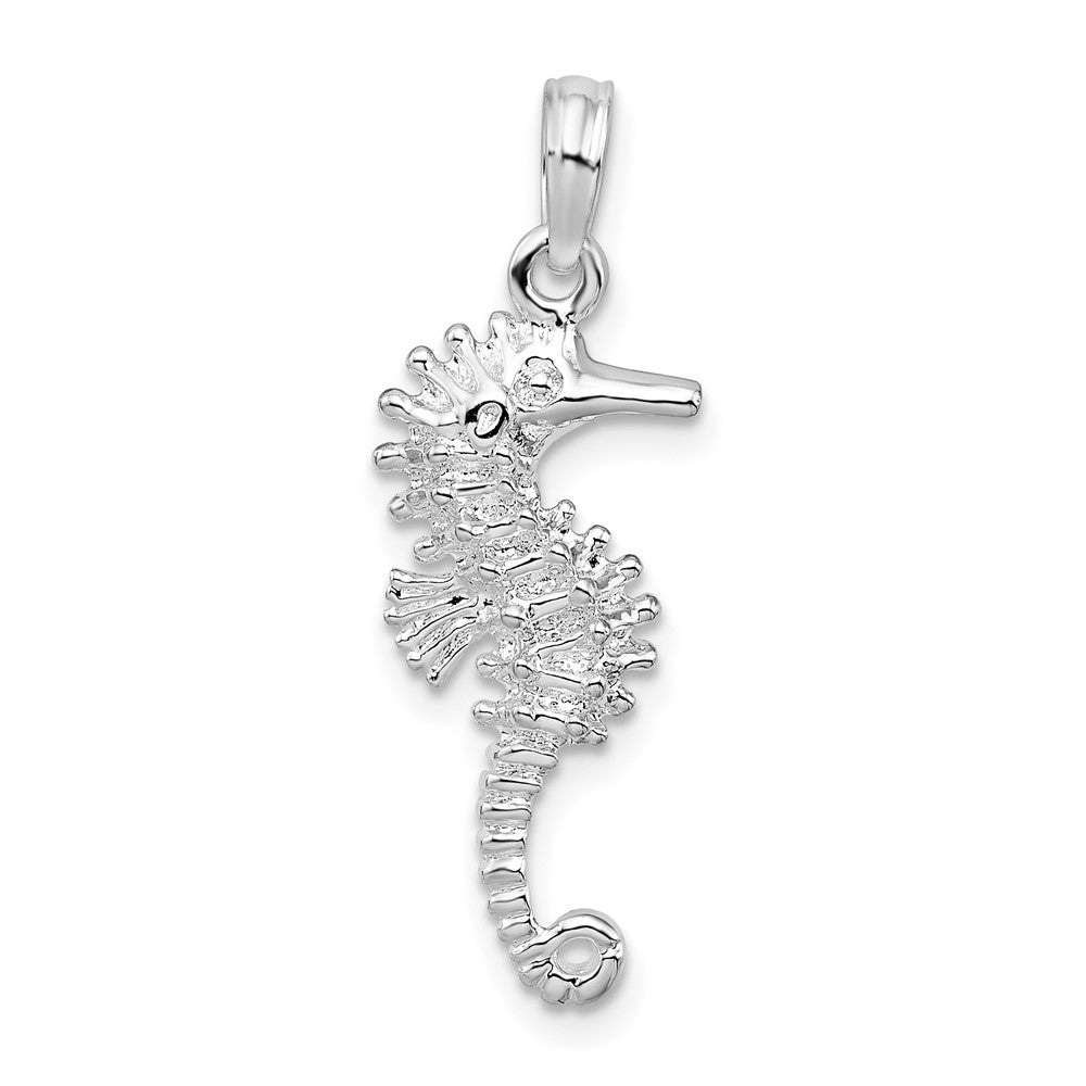 Sterling Silver Polished/Textured 3D Seahorse Pendant