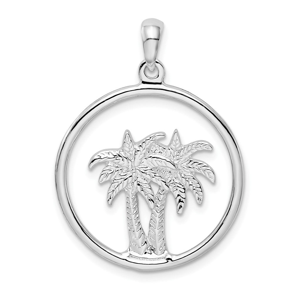 Sterling Silver Polished Double Palm Tree Circle Pendant