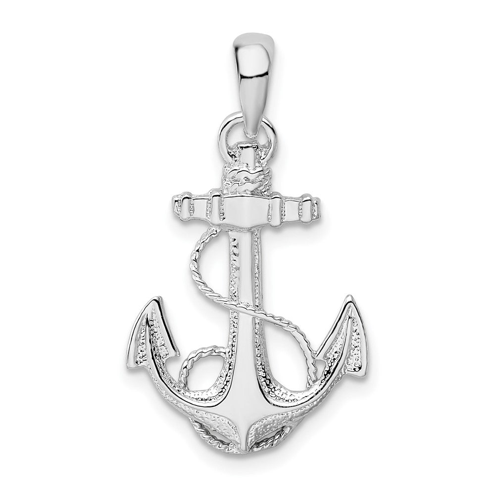 Sterling Silver Polished/Textured Anchor w/Rope Pendant