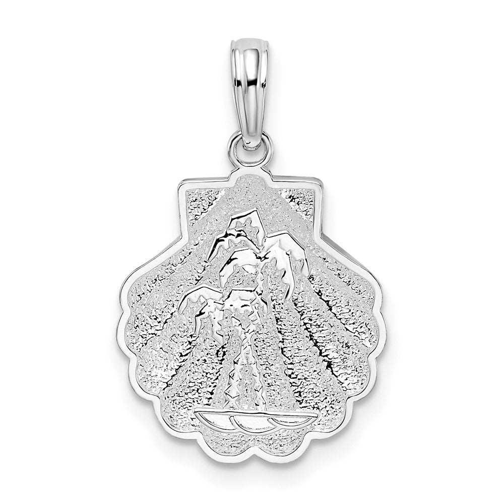 Sterling Silver Polished/Textured Shell w/Palm Trees Pendant