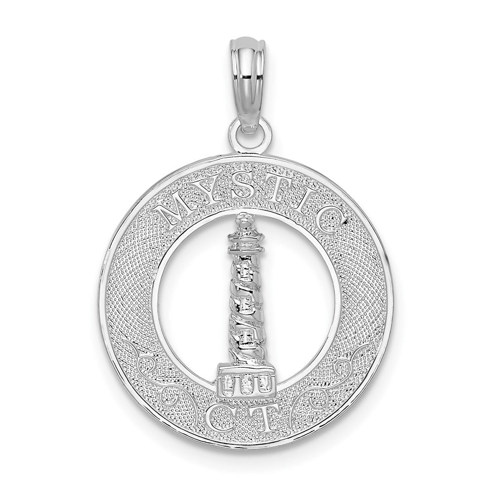 Sterling Silver Mystic, CT Round Circle w/Lighthouse Pendant