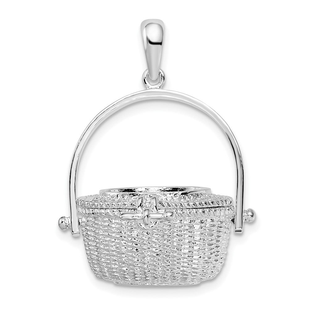 Sterling Silver Polished Moveable 3D Nantucket Basket Pendant