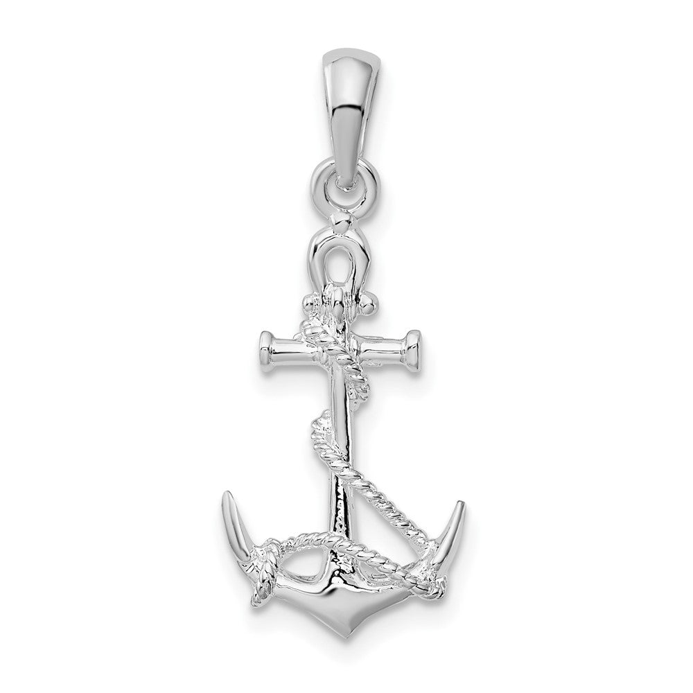 Sterling Silver 3D Anchor w/Rope and Shackle Pendant