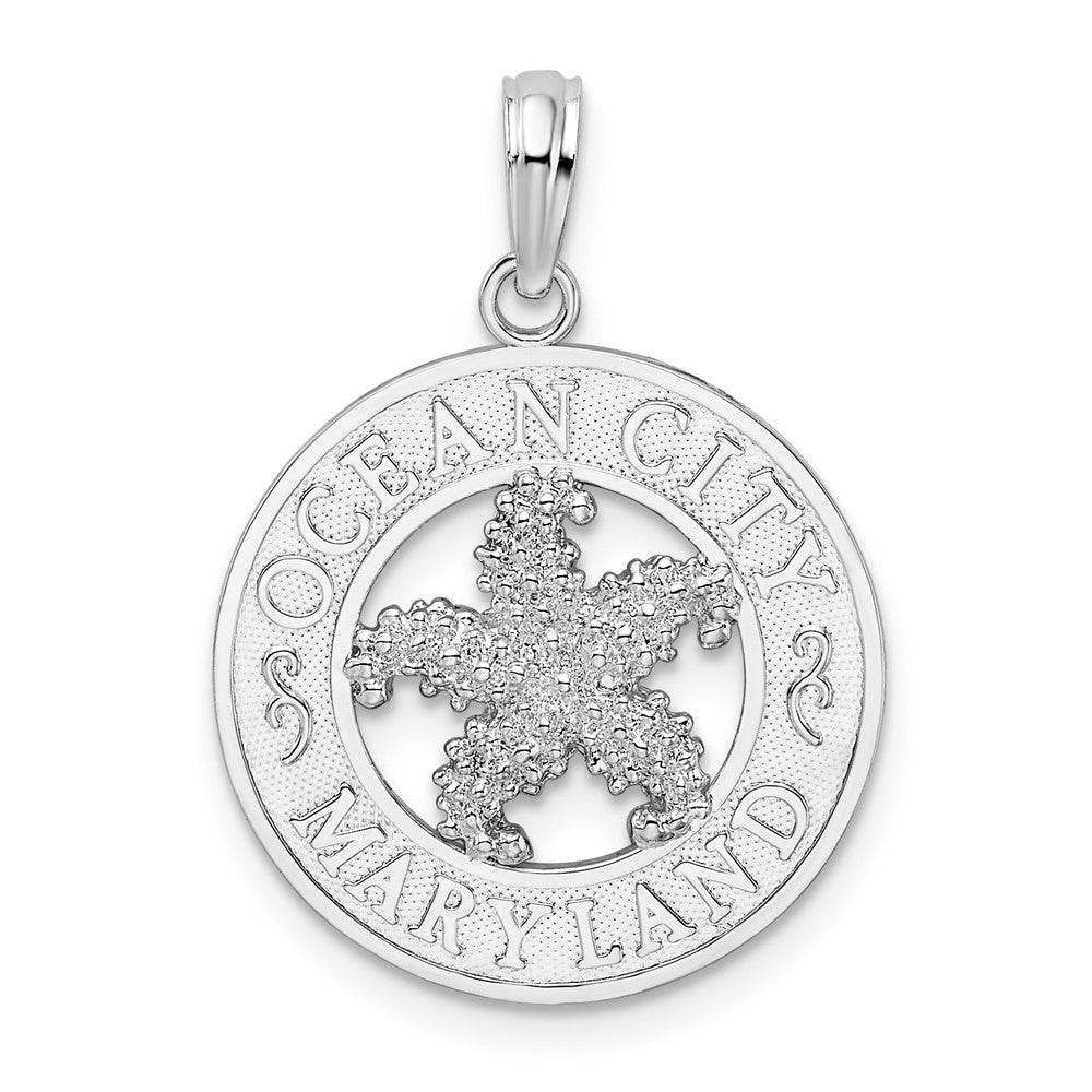 Sterling Silver Polished Ocean City, MD Circle w/Starfish Pendant