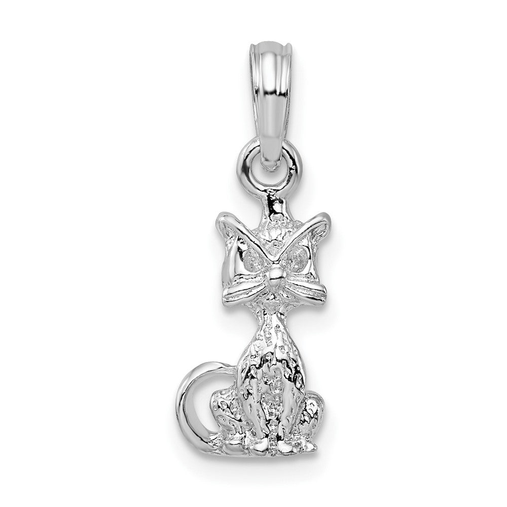 Sterling Silver Polished 3D Mini Sitting Cat Pendant