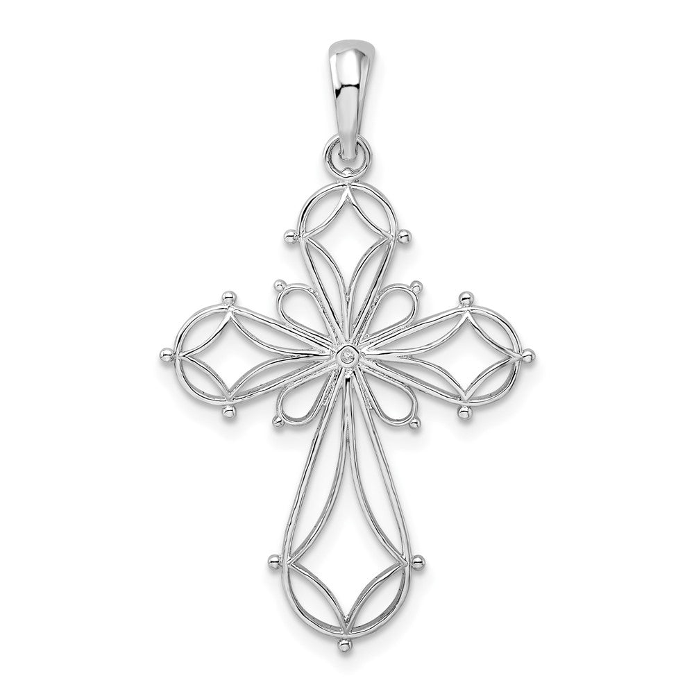 Sterling Silver Fancy Cut-out Rounded Cross Pendant