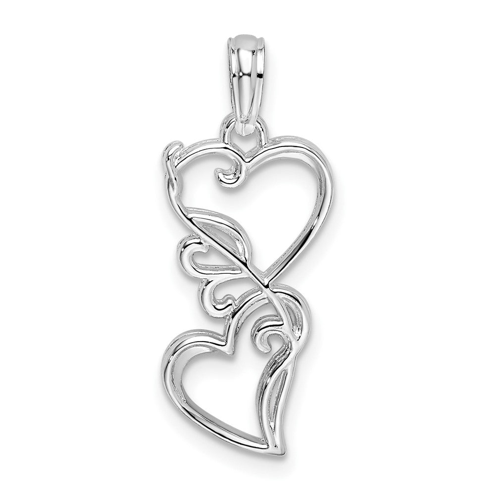 Sterling Silver Polished Double Hearts Filigree Pendant