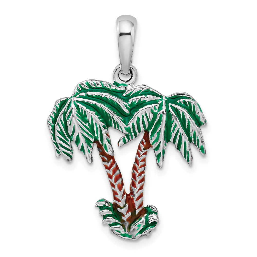 Sterling Silver Polished Enameled Palm Trees Pendant