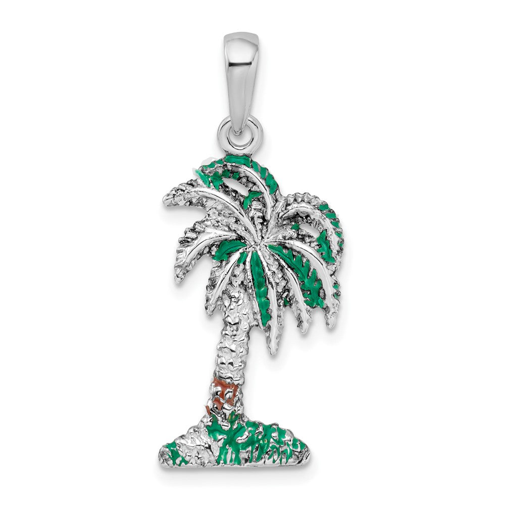 Sterling Silver Polished Enameled Palmetto Pendant