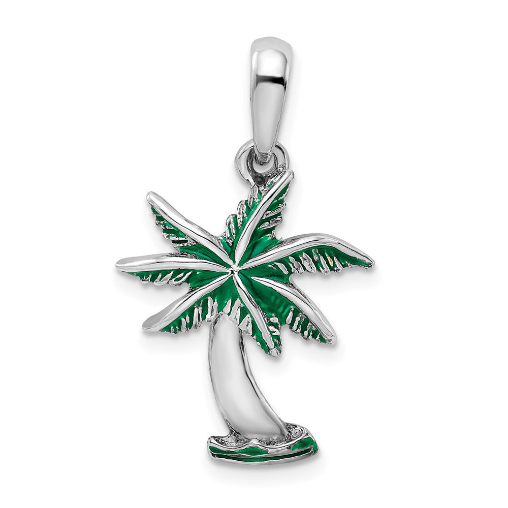 Sterling Silver Polished Enameled Palm Tree Pendant