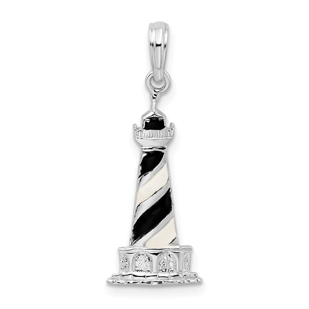 Sterling Silver Polish Enameled Cape Hatteras Lighthouse Pendant
