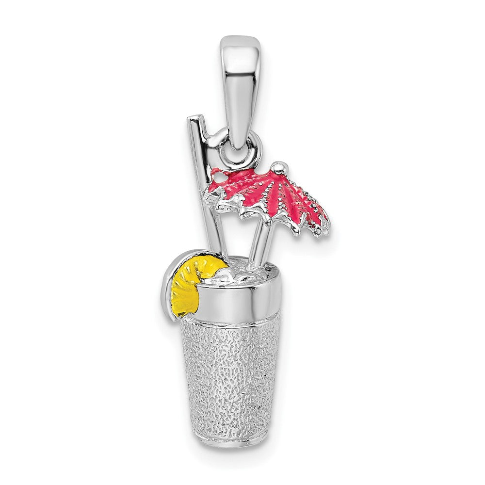 Sterling Silver Polished 3D Enameled Cocktail Drink Pendant